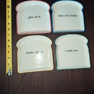 Set of Toast-Shaped Plates with Fun Sayings